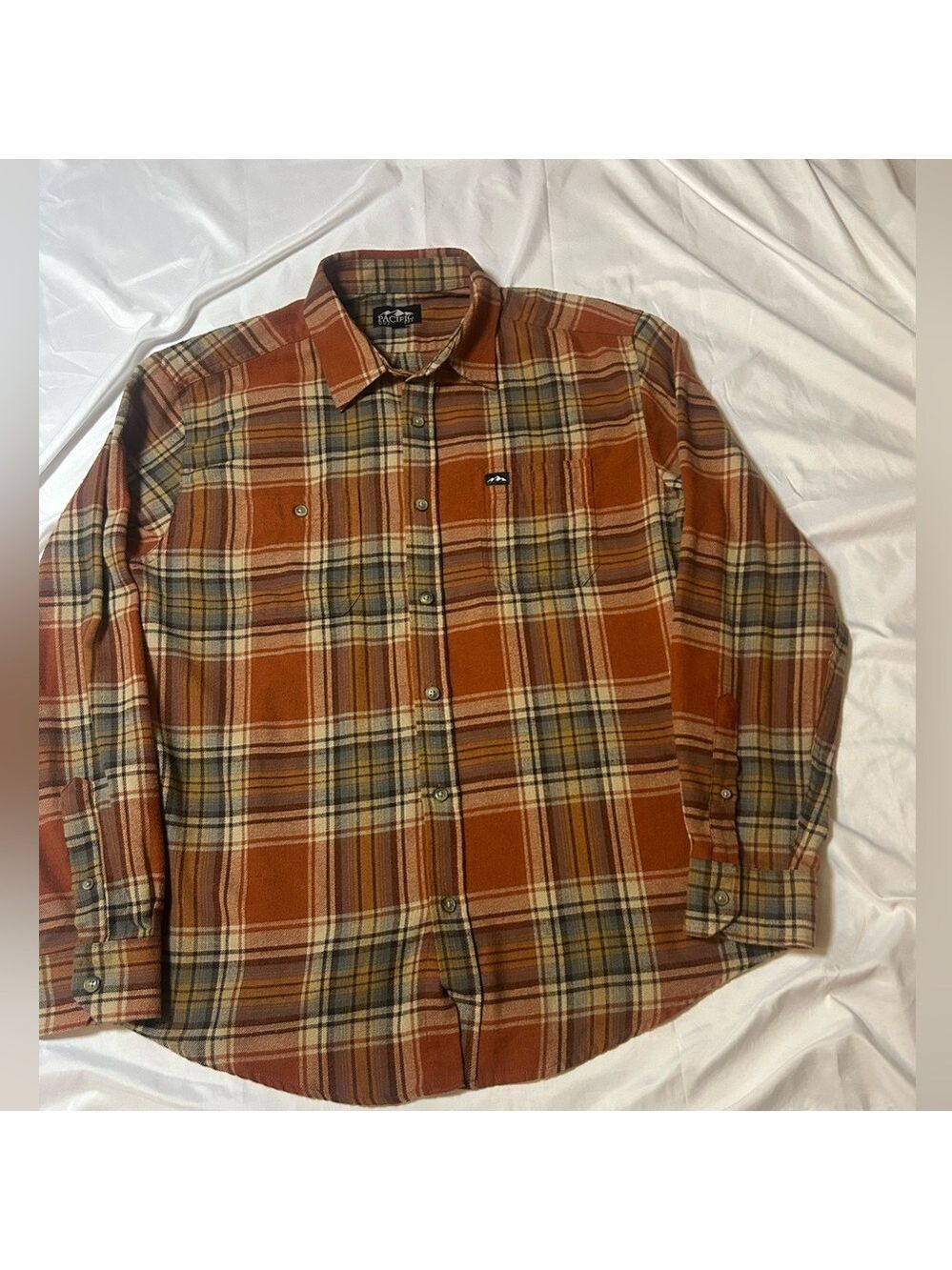 Men’s Pacific Outfitters  Flannel Shirt Sz Large Burnt Orange Plaid
